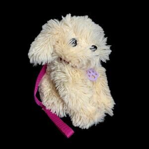 Cream Puppy Dog Plush With Leash 7 in Stuffed Animal Maltese Bichon Toy